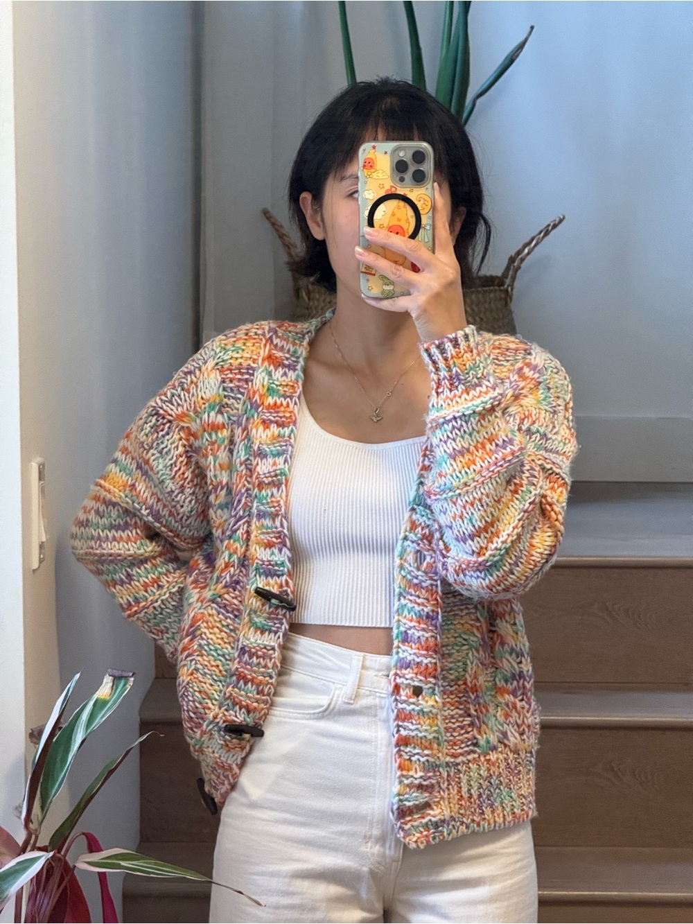 Very J Multicolor Marled Toggle Cardigan